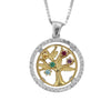 Image of Pendant Tree of Life Multicolor Crystals CZ Silver 925 Gold 9K Jewelry Ø0.81"