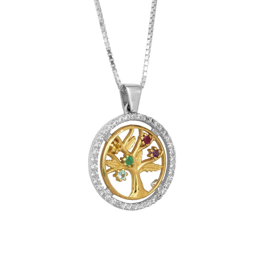 Pendant Tree of Life Multicolor Crystals CZ Silver 925 Gold 9K Jewelry Ø0.81"