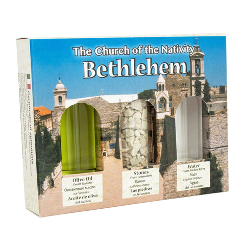 Blessing Set 3 Holy Elements: Oil Water Stones from Bethlehem Holy Land