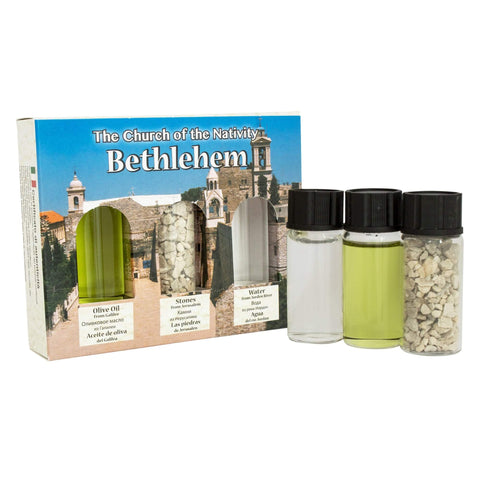 Blessing Set 3 Holy Elements: Oil Water Stones from Bethlehem Holy Land