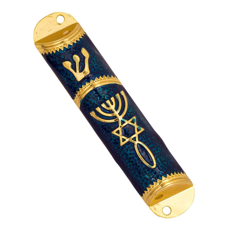 Gold Enamel Door Mezuzah Scroll Case Shedai Jewish for Klaf Parchment 4" (10,5cm)