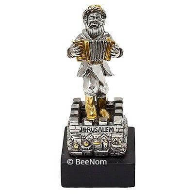 Jewish Hassidic Figurine Musician With accordion silver plated 925 4,3" - Holy Land Store