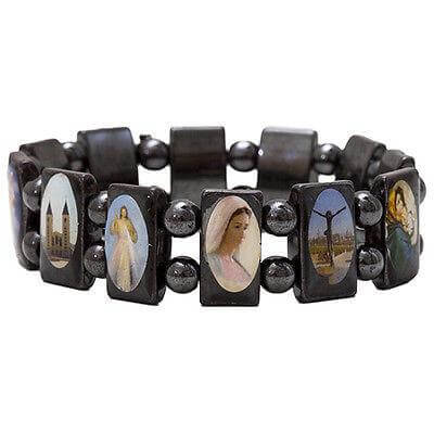 Christian Religious Hematite Bracelet With Images of Saints from Holy Land - Holy Land Store