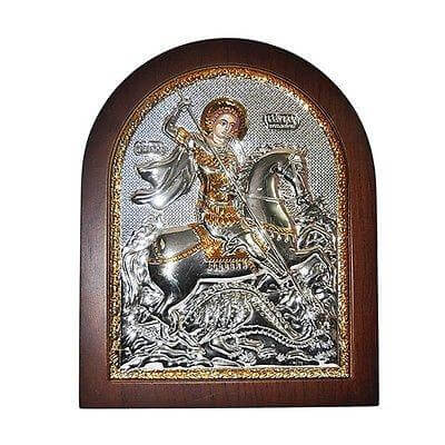 Icon St.George Sterling Silver 925 from the Holy Land Jerusalem 8.5 x 7 cm - Holy Land Store