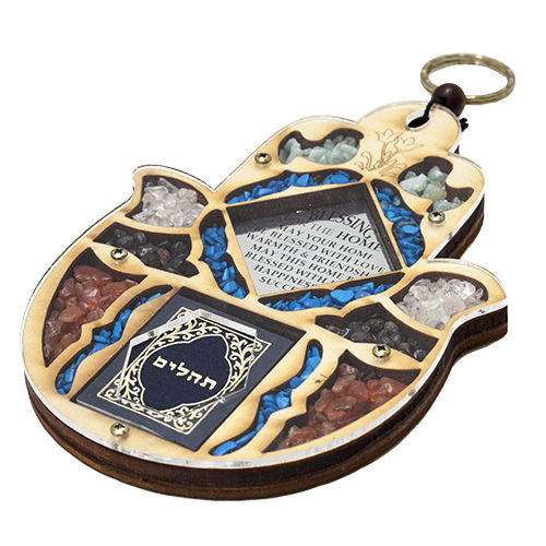 Wooden Home Blessing Hamsa Hand made with Semi-Precious Stones  Holy Land Amulet - Holy Land Store