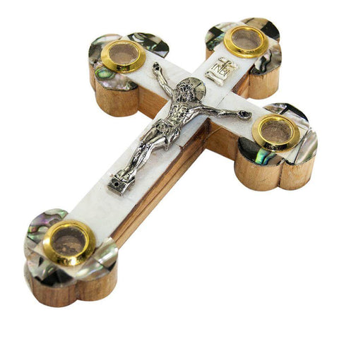 Hand Made Religion Crucifix Olive Wood with Mother of Pearl  from Bethlehem 5,5"