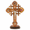 Image of Orthodox Wall Crucifix Hand Made Olive Wood on the Stand from the Holy Land 9.3"