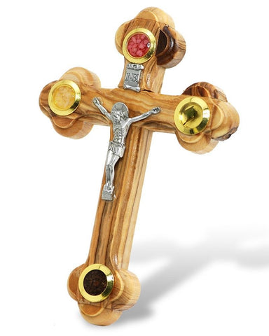 Wall Cross with Crucifix and Vessels with Holy Soil from Jerusalem 13 cm/5.2 inc - Holy Land Store