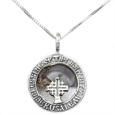 Silver medallion with Jerusalem Cross w/ Holy Soil from Jerusalem & Holy Water - Holy Land Store