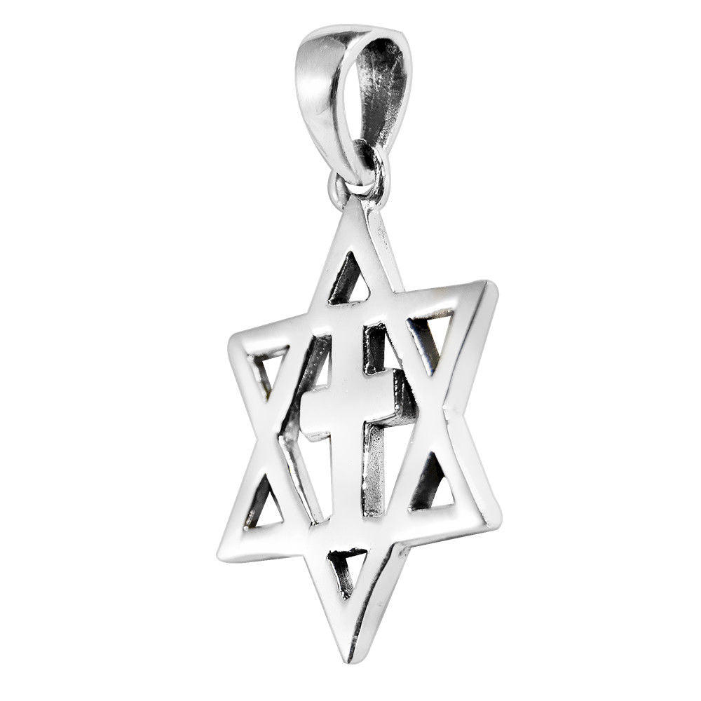 Magen david with a cross in the center Silver 925 Hand Made 3,2 x 2 cm
