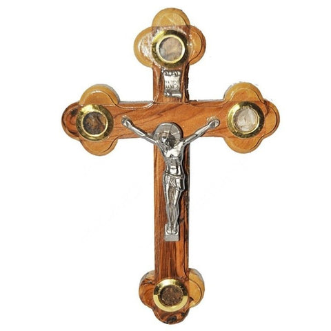 Wall Cross with Crucifix and Vessels with Holy Soil from Jerusalem 17 cm/7 inch - Holy Land Store
