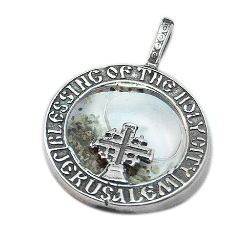 Silver medallion with Jerusalem Cross w/ Holy Soil from Jerusalem & Holy Water