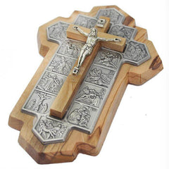 Cross Olive Wood Hand Made Fragment Via Dolorosa Jesus 14 Stations  6.4