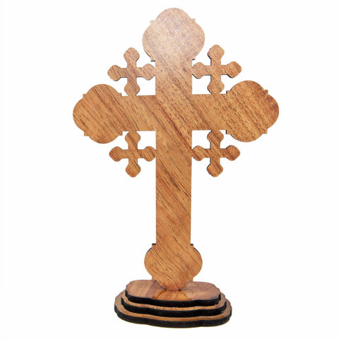 Orthodox Wall Crucifix Hand Made Olive Wood on the Stand from the Holy Land 9.3"
