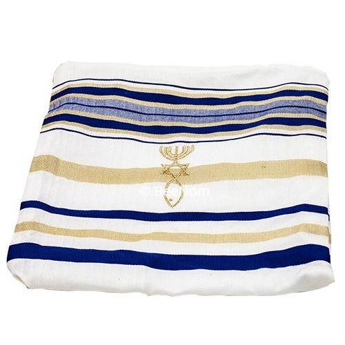 Kosher Tallit Prayer Shawl Talit Blue and Gold Stripes with Talis Bag 72" x 22" - Holy Land Store