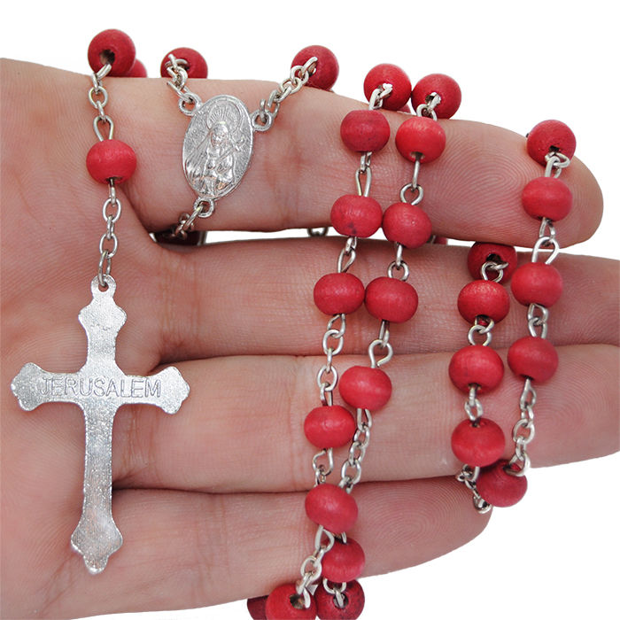 Sandal Wood Rosary with Rose Aroma and Jerusalem Cross Holy Land Gift 20 inch