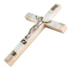 Hand Made Religion Crucifix Olive Wood with Mother of Pearl  from Bethlehem 4,7"