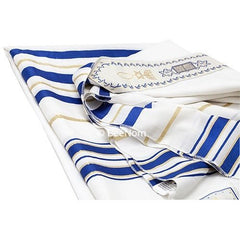 Kosher Tallit Prayer Shawl Talit Blue and Gold Stripes with Talis Bag 72" x 22" - Holy Land Store