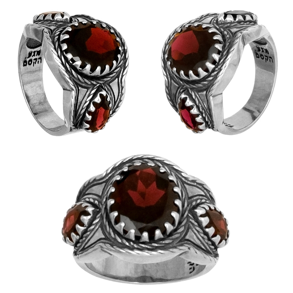 Natural Wine Red Garnet Gemstone Ring Sterling Silver Hand Made Israel Jewelry