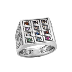 Kabbalah Signet Ring w/Hoshen 12 Tribes and 72 Names of God Sterling Silver