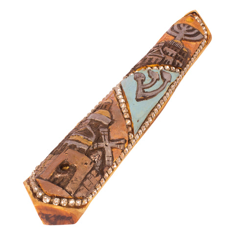 Classic Carved Wooden Mezuzah Hand Made & Painted Jerusalem Jewish Decor -2
