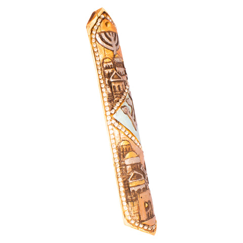Classic Carved Wooden Mezuzah Hand Made & Painted Jerusalem Jewish Decor -3