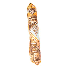 Classic Carved Wooden Mezuzah Hand Made & Painted Jerusalem Jewish Decor 