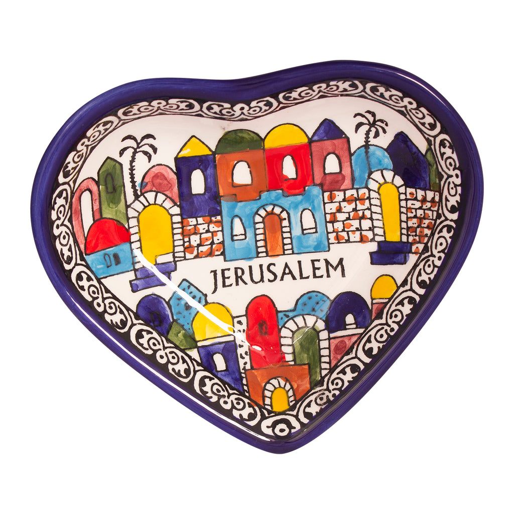 Armenian Ceramic Heart Bowl Jerusalem Décor Mosaic Colourful Hand Made 5.5"/13cm-3