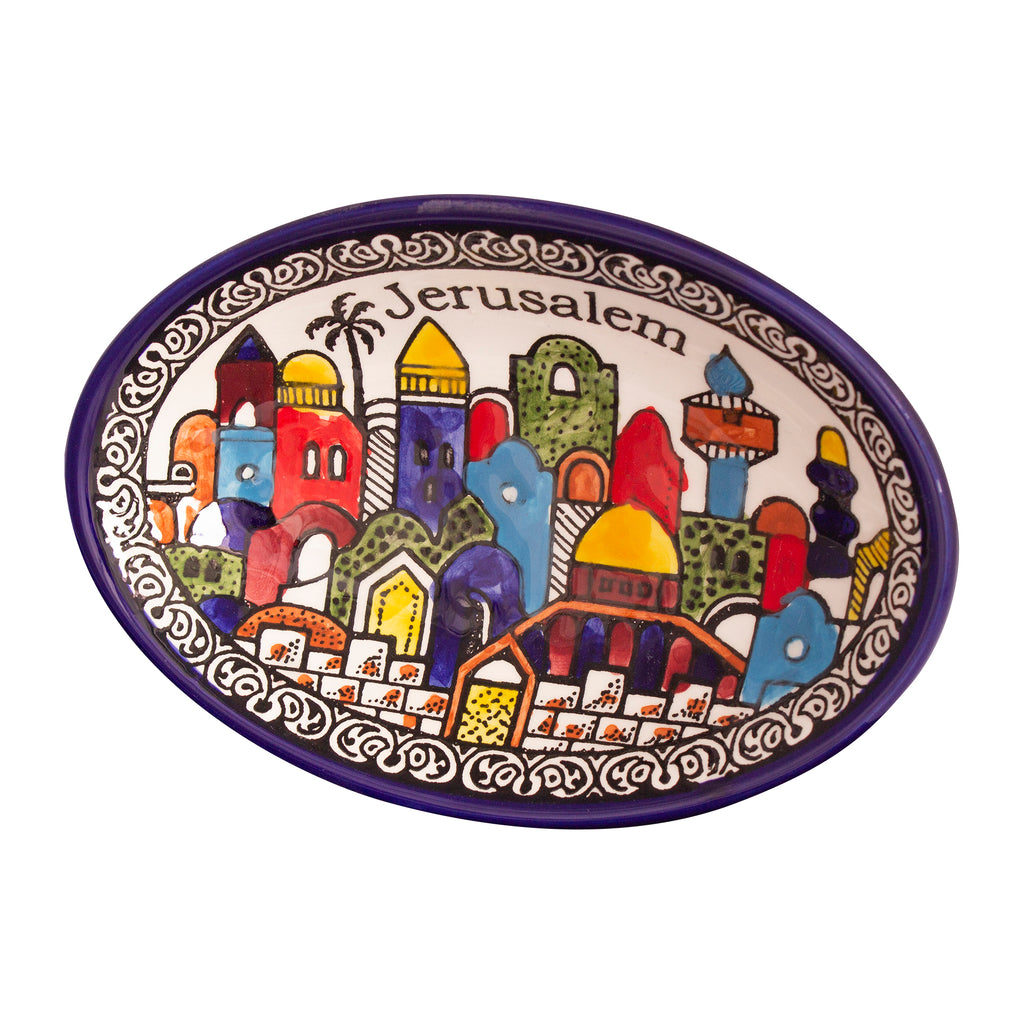 Armenian Ceramic Oval Bowl Jerusalem Décor Mosaic Colourful-1