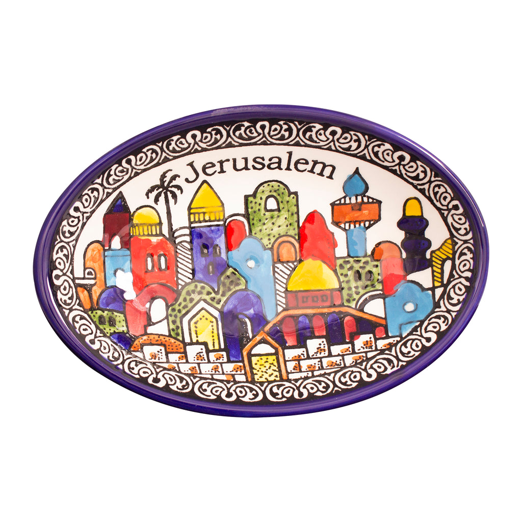 Armenian Ceramic Oval Bowl Jerusalem Décor Mosaic Colourful