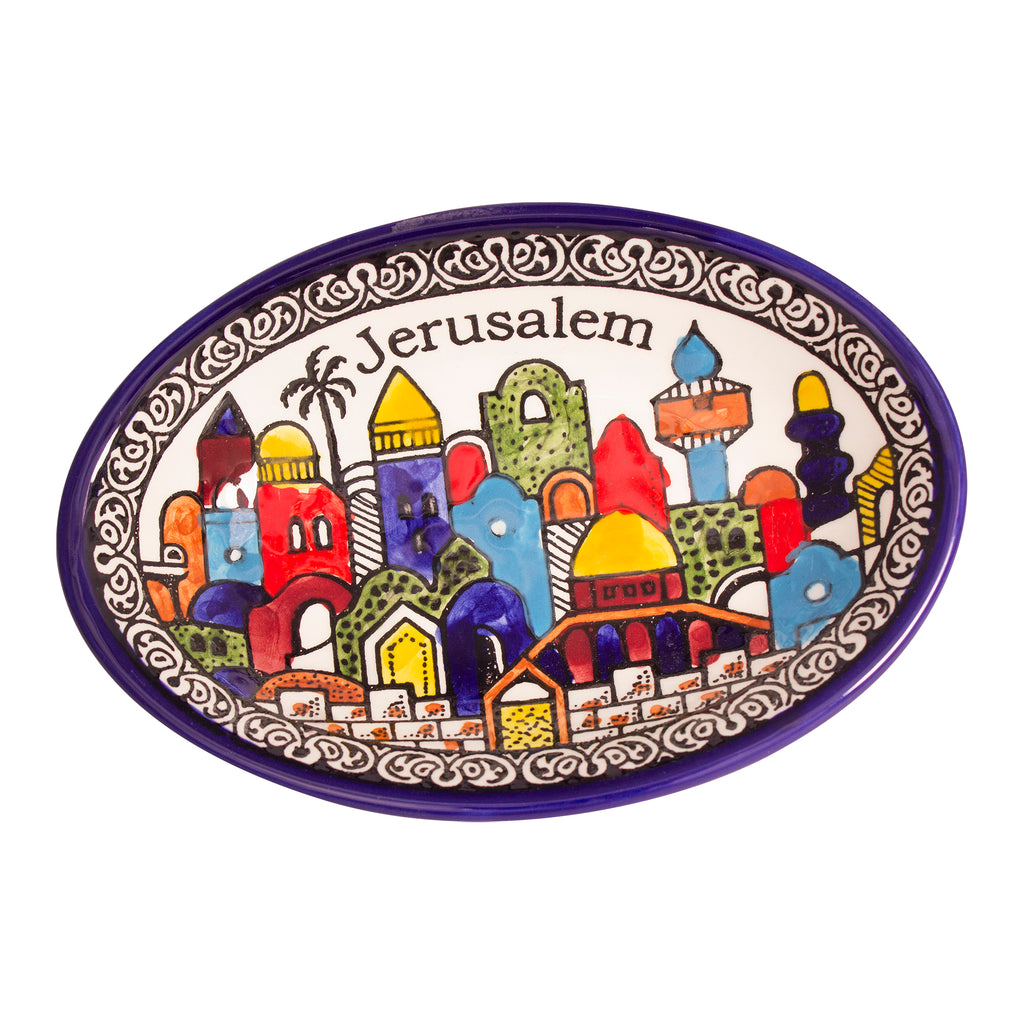 Armenian Ceramic Oval Bowl Jerusalem Décor Mosaic Colourful-3