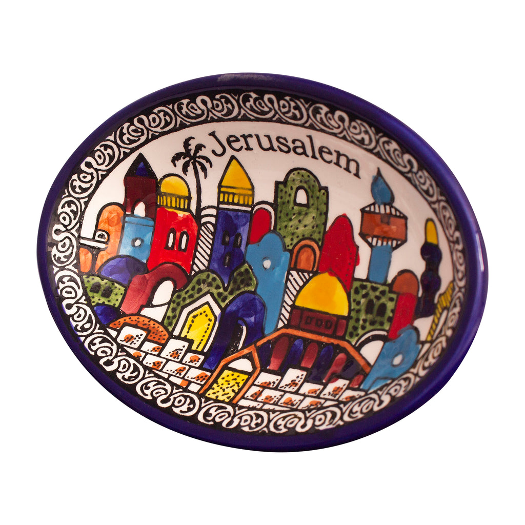 Armenian Ceramic Oval Bowl Jerusalem Décor Mosaic Colourful-4