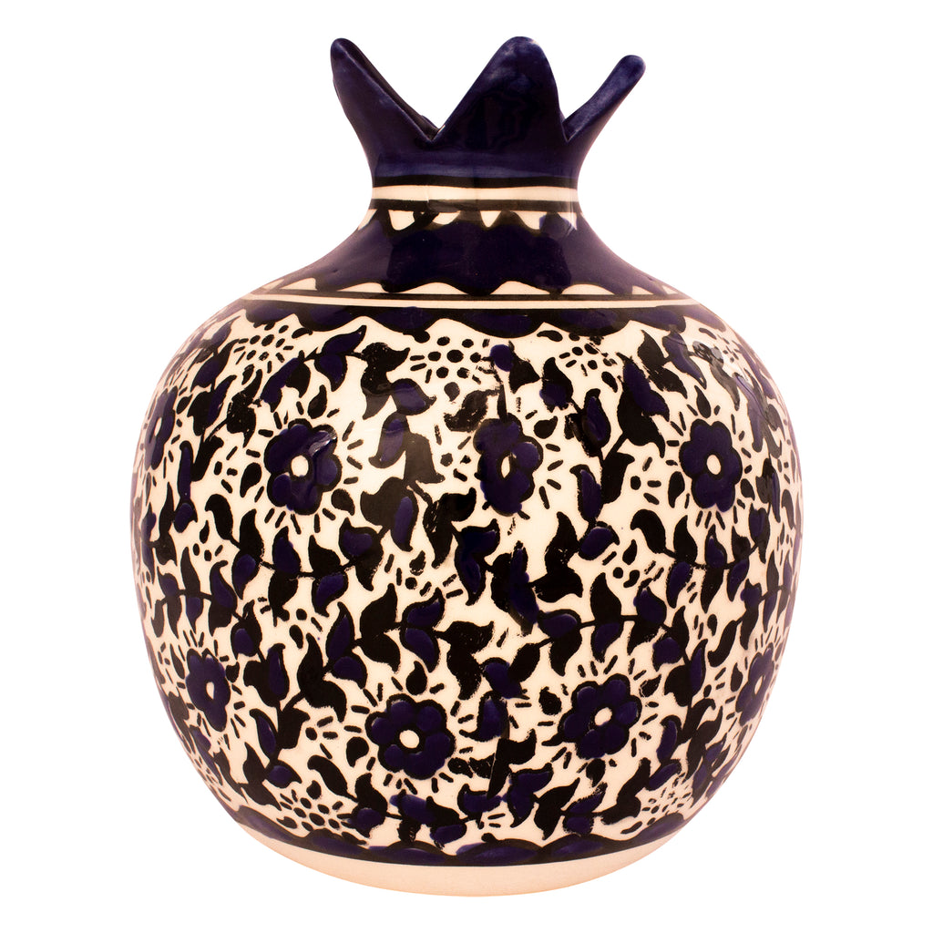 Decorative Ceramic Pomegranate Handmade Blue Flowers Pottery Enamel