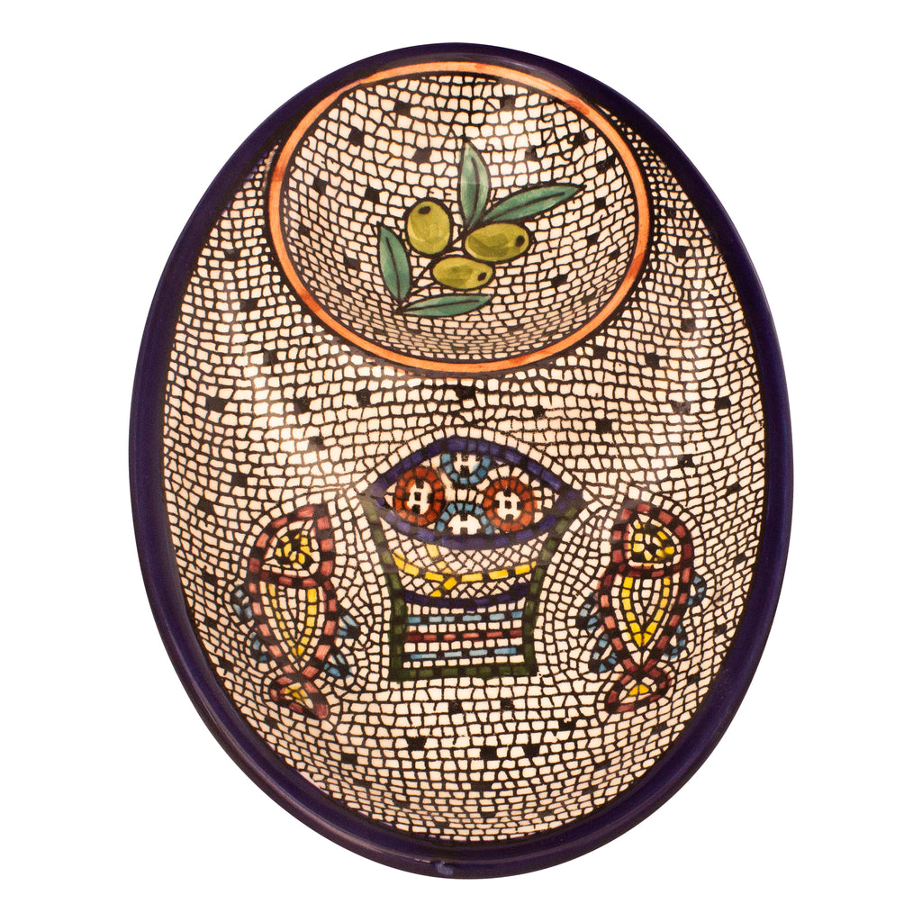 Armenian Ceramic Oval Bowl Tabgha Décor Loaves and Fish Bread Handmade 7"x5"-1