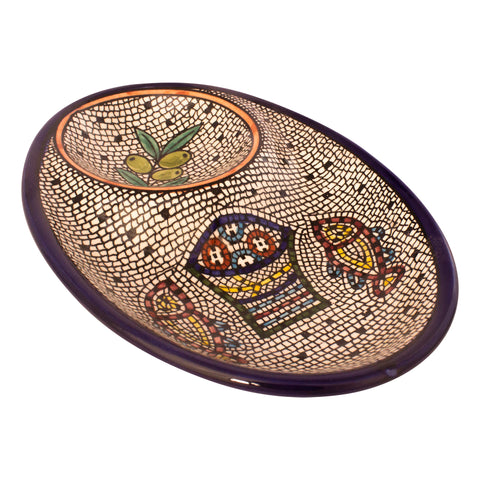 Armenian Ceramic Oval Bowl Tabgha Décor Loaves and Fish Bread Handmade 7"x5"