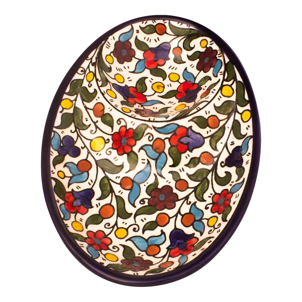 Armenian Ceramic Oval Bowl Pottery Colourful Handmade 7"x5" - 1