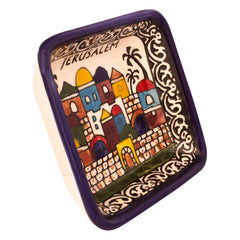 Jerusalem Ceramic Square Bowl Armenian Décor Mosaic Enamel Colourful 3.8
