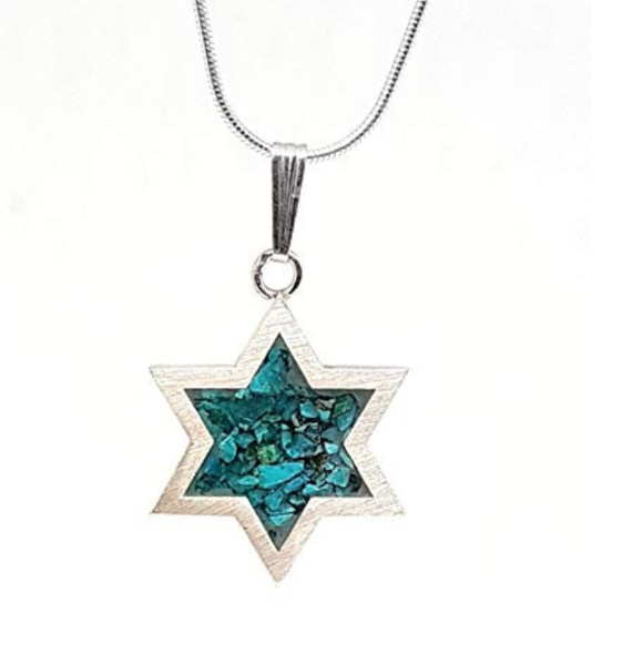 Handmade Eilat Stone Chrysocolla Sterling Silver Star of David Pendant w/ Chain