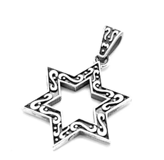 Handmade Ornamented Polish Double Sided 925 Silver Star of David Pendant w/Chain