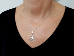 Handmade 925 Sterling Silver Star of David Lion of Judah Amulet Pendant w/Chain