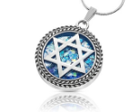 Handmade Roman Glass Shema Israel 925 Sterling Silver Star of David Pendant