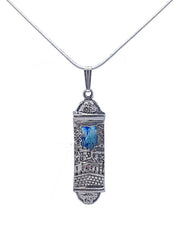 3D Jerusalem 925 Silver Mezuzah Pendant Necklace Judaica Gift Chain