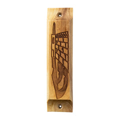 Western Wall Ha Kotel Olive Wood Mezuzah House Car Door Auto Enamel Shin Shomer Dlatot Israel Talisman Bethlehem Case Silver Scroll Torah Jewish Square from Jerusalem 3.8"