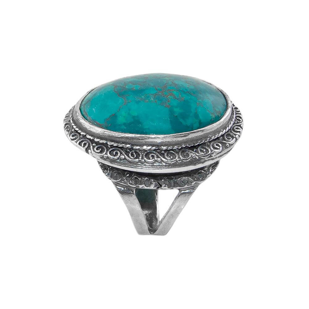 Fashion Silver Handmade Ring With Unique Eilat Chrysokolla Gemstone From Israel