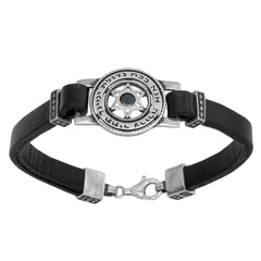 Men's Bracelet Kabbalah Ana Bekoach Sterling Silver Genuine Leather Black Onyx
