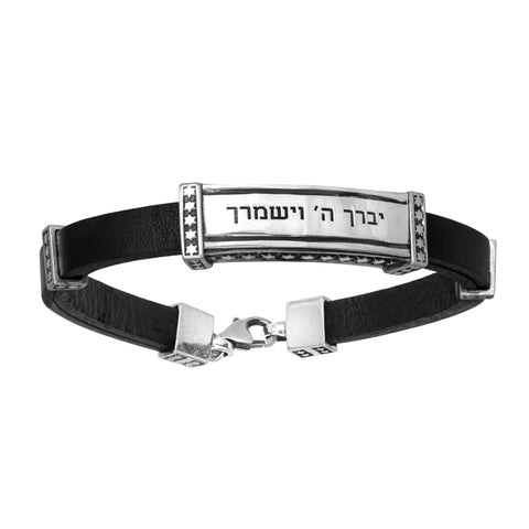 Men's Kabbalah Bracelet Prayer Wealth Spell & Riches Sterling Silver Leather