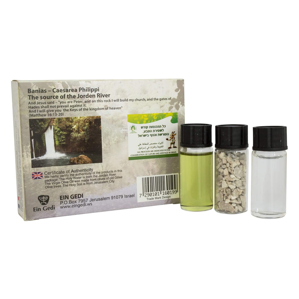 Blessing Set 3 Holy Elements Oil Water Holy Soil from Banias - Caesarea Philippi Holy Land