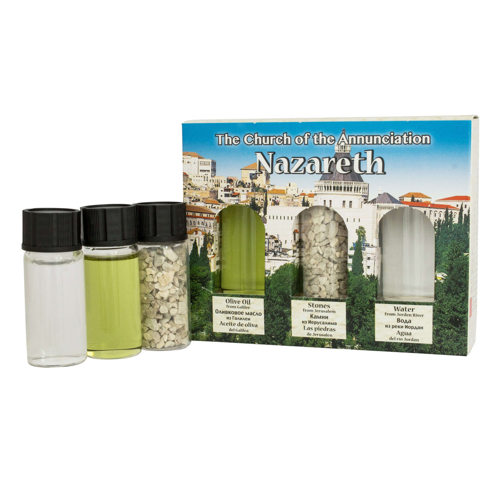 3 pcs Blessing Set Holy Elements Oil Water Holy Soil from Nathareth Holy Land