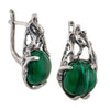 Image of Unique Sterling Silver Earrings with Genuine Natural Malachite Gemstone Handmade Israel Jewelry