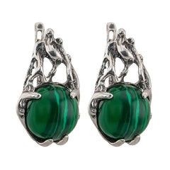 Unique Sterling Silver Earrings with Genuine Natural Malachite Gemstone Handmade Israel Jewelry